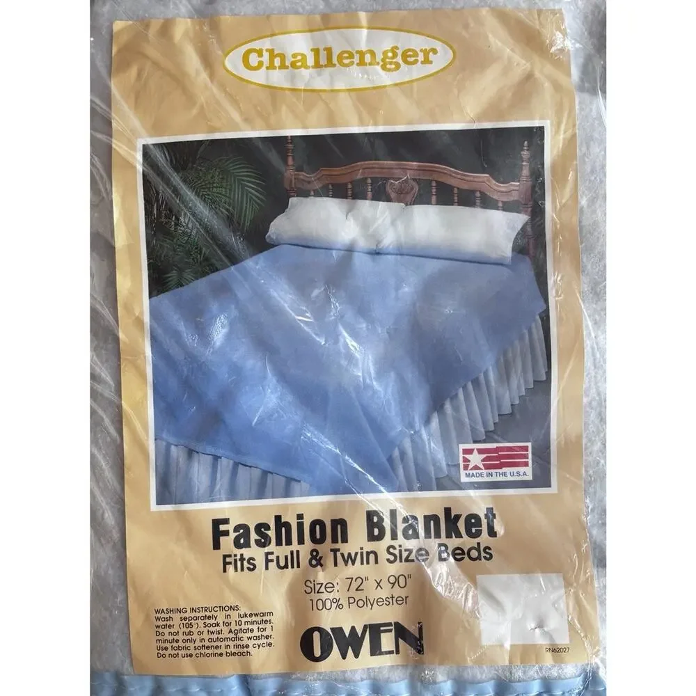 Vtg Owen Plymouth Blanket Polyester White 72” x 90” Full Twin NOS USA NIP